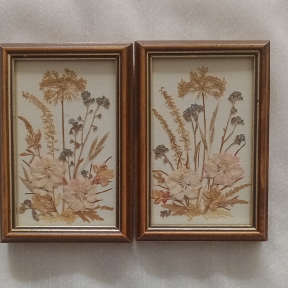 Vintage Floral Art Drawing with Brown Frame